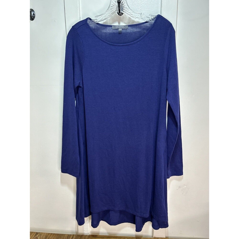 Lisa Rinna Collection Long Sleeve Sheer Tunic Navy Blue Slit Side Women’s Small